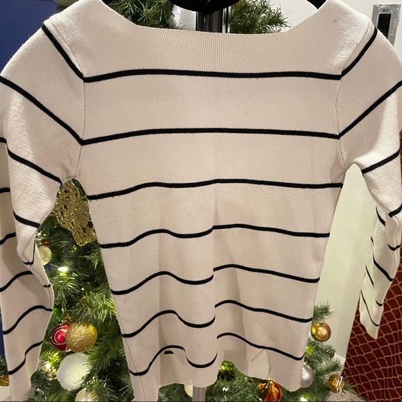 White Sweater with Black Stripes, Size S - Picture 3 of 3